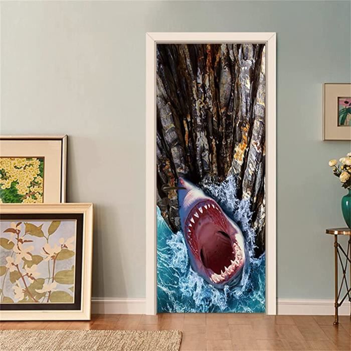 Autocollant Porte 3D Feuille Bananier - 73x205 Cm, Vinyle, Amovible, Décoration Murale Bohème