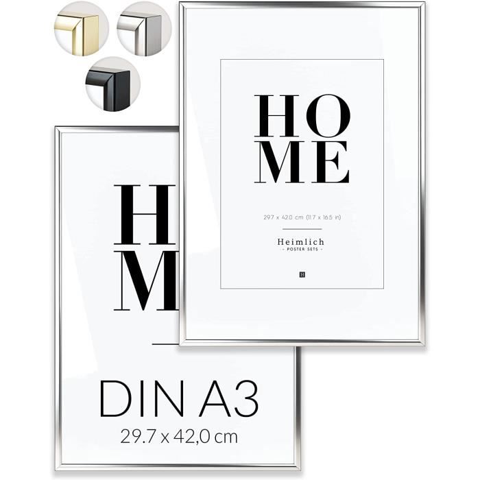 Heimlich Double Pack avec plexiglas incassable 30x42cm 2 pcs. DIN A3 Cadres Photos en Aluminium Or 