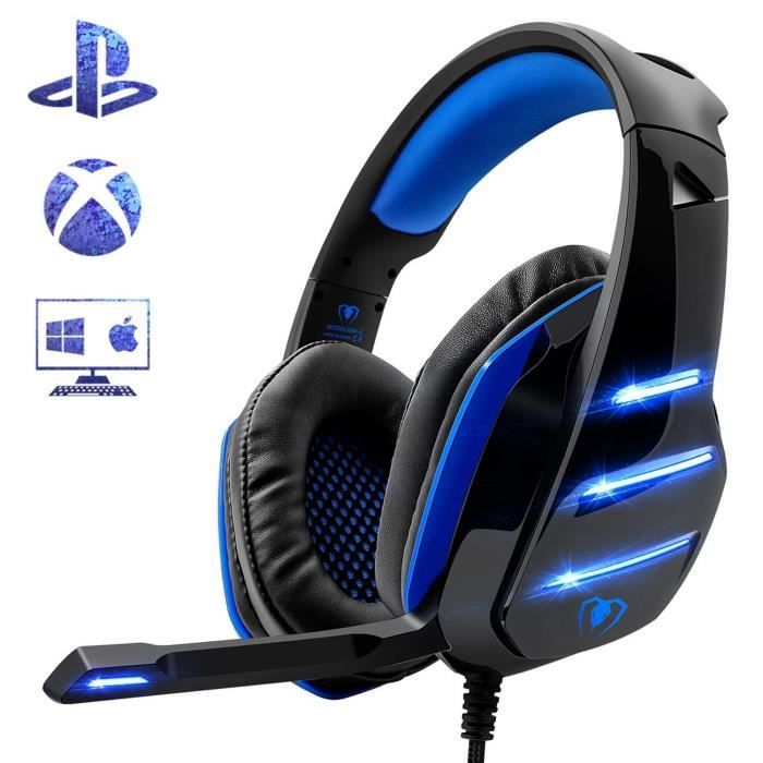 Casque de Jeux Ultra Confortable Casque Audio Filaire Audio Stéréo Basse Microphone Multidirectionnel Réducteur de Bruit Compatible PC Xbox One/Smartphone Casking Casque Gaming PS4 PS4 