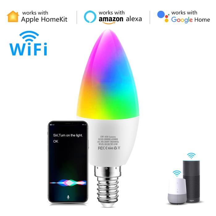 Homekit - E14 - Ampoule LED , wi fi, E14, GU10, E27, RGBW, pour maison  connectée, fonctionne avec Siri, Alexa