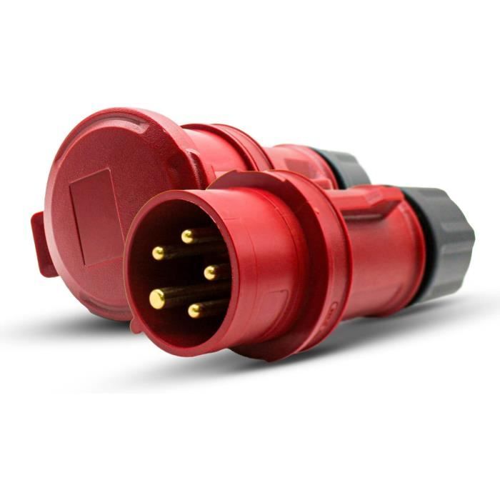 Fiche Femelle Industrielle Electraline 80851 - 16A, 3P+T, 380V, IP44, Rouge, Norme IEC