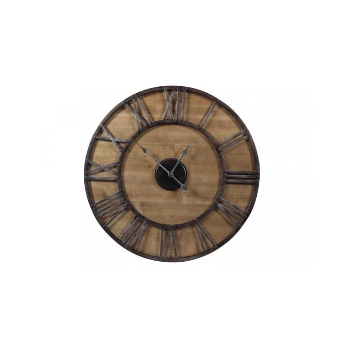 Grande Horloge Ancienne Fer Forgé Bois 80cm - Marron - Décoration d'Autrefois