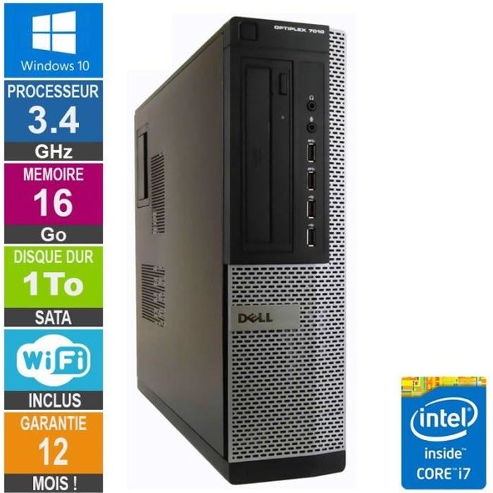 PC Dell 7010 DT Core i7-3770 3.40GHz 16Go/1To Wifi W10