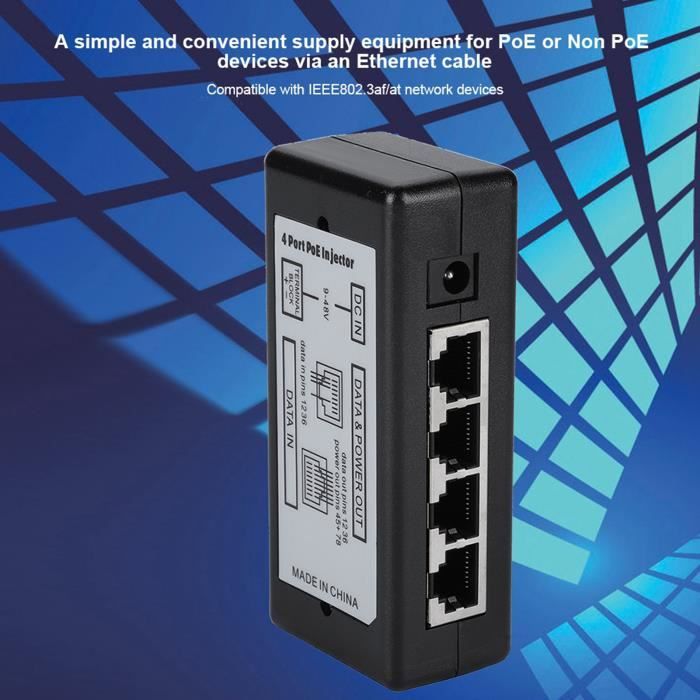 JNG® Injecteur d'alimentation Ethernet PoE de 4 ports Adaptateur d ...