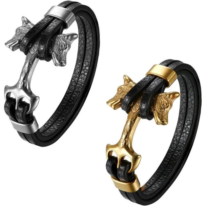 Bracelet Homme Cuir Simple Fermoir Acier Inoxydable - 19cm - Noir LES