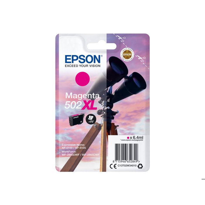 Cartouche dencre EPSON 502XL – Magenta – Haute capacité – Pour XP-5100 XP-5105 WF-2860 WF-2865DWF