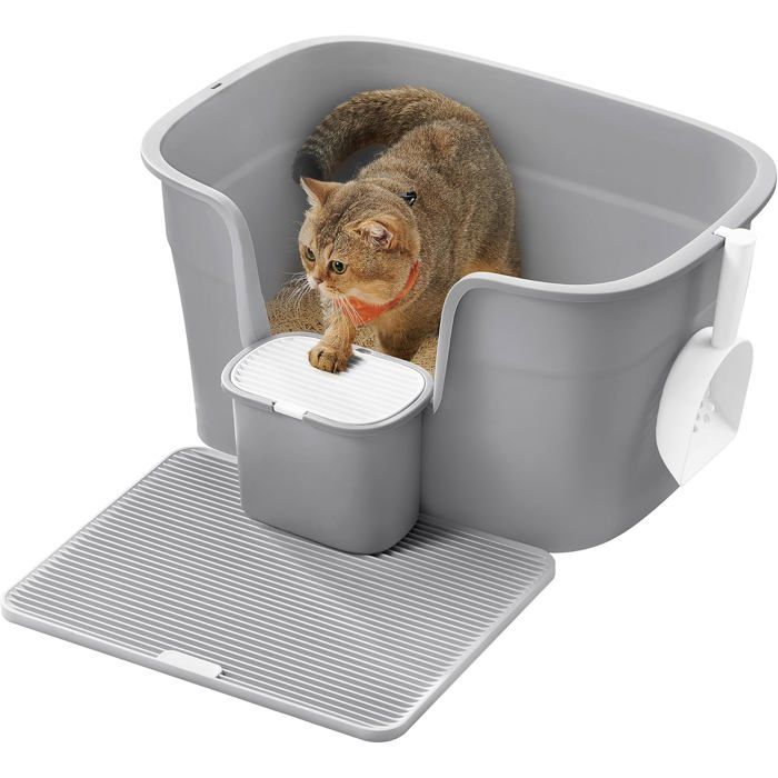 Meilleurs prix pour Bac à Litière, avec Paroi Latérale et avec Un Tapis de Litière, Pelle, pour Grand Chat, Gris Tourterelle