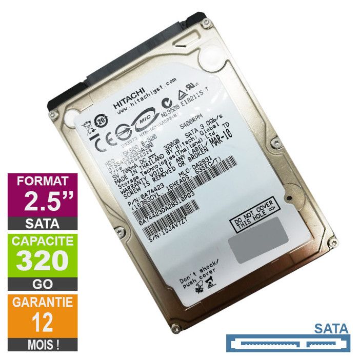 Acheter Disque Dur 320Go SATA 2.5 Hitachi HTS545032B9A300 5400rpm 8Mo Reconditionné - 16,12 € Disque Dur 320Go SATA 2.5 Hitachi HTS545032B9A300 5400rpm 8Mo Reconditionné - Hitachi reconditionné disponible sur Cdiscount Seconde Vie