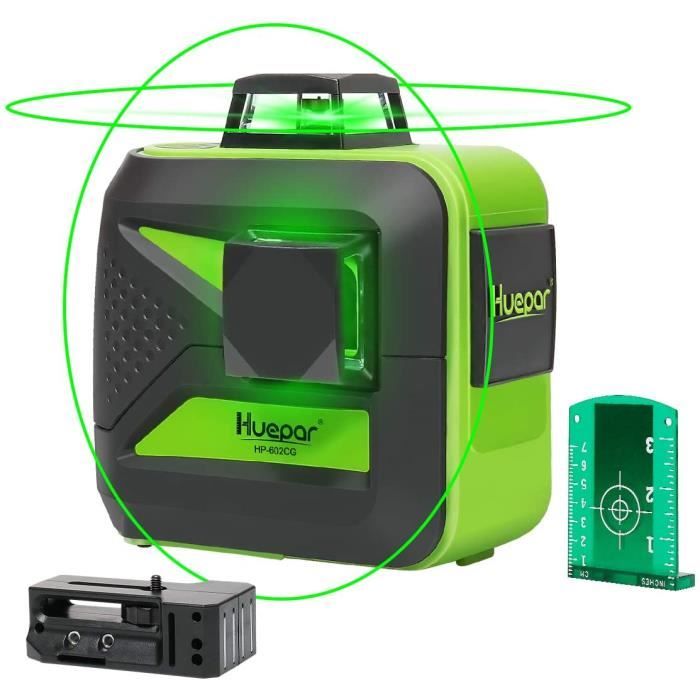 Huepar Niveau Laser Croix Vert, 3 x 360 Laser Level Auto-nivellement  Commutable Laser Lignes de Utiliser des piles sèches et Li-ion - Cdiscount  Bricolage