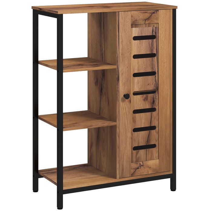 Meuble de salle de bain - kleankin - rangement industriel 3 étagères placard 2 niveaux porte lamelles - acier - 60x30x85cm - marron Meuble de salle de bain - kleankin - rangement industriel 3 étagères placard 2 niveaux porte lamelles - acier - 60x30x85cm - marron