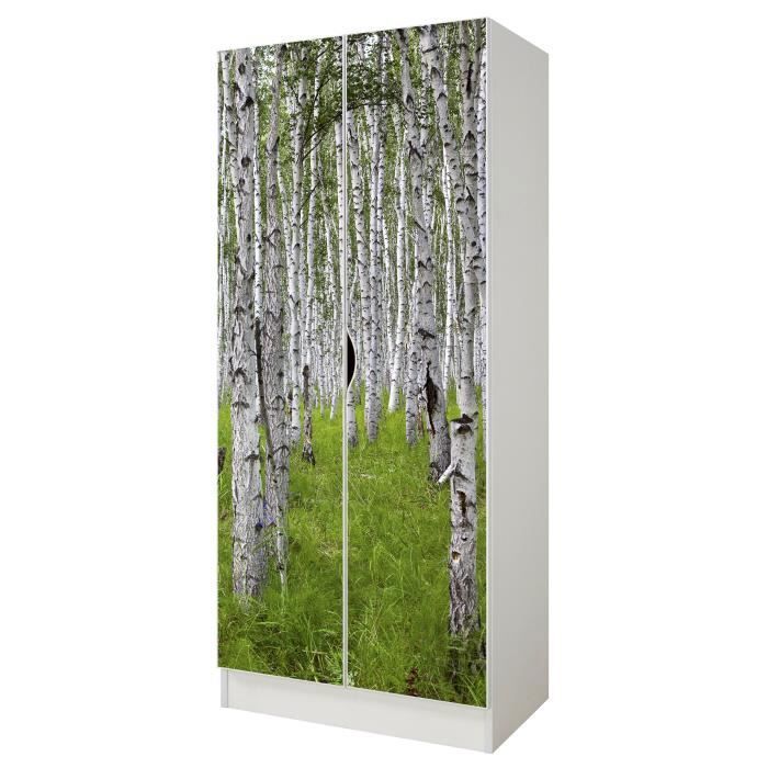 Armoire blanche deux portes 246237BR Roma motif Forêt de bouleaux Armoire blanche deux portes 246237BR Roma motif Forêt de bouleaux