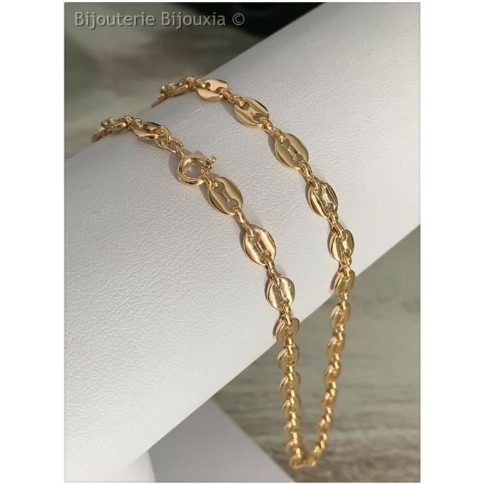 Collier Grain De Café Plaqué Or 18 Carats - Longueur 60cm - Fabriqué En Italie - Cadeau Homme/Femme