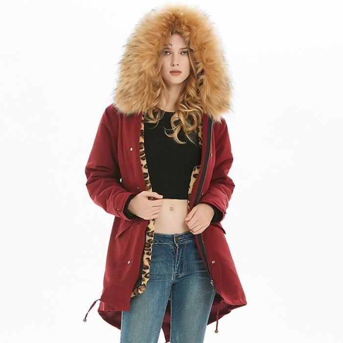 Mi Longue Manteaux Femme Grande Taille Avec Doublure Detachable En Fausse Fourrure Manteau Femme Hiver Mode Rouge Cdiscount Pret A Porter