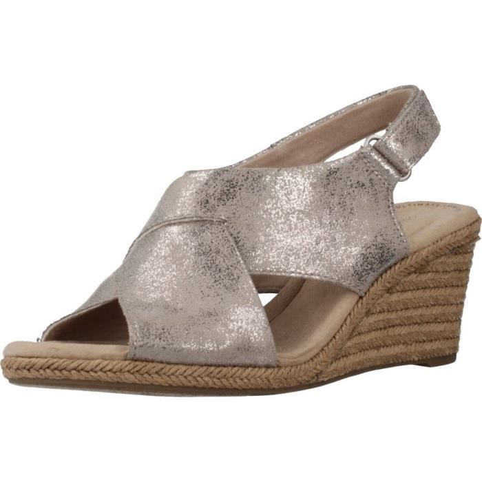 Sandale nu pieds CLARKS 93469 Femme Beige Talon compense