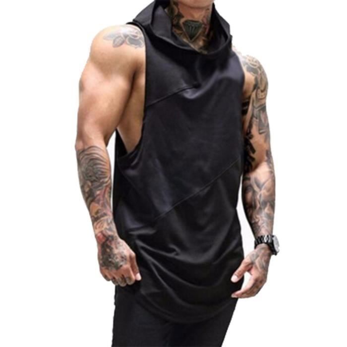 WOUNGZHA Homme Débardeur à Capuche Maillot Sans Manches Tank Top Gym  Stringer T-Shirt Sous-vêtements Fitness Musculation (Noir XXL) Noir Noir -  Cdiscount Prêt-à-Porter