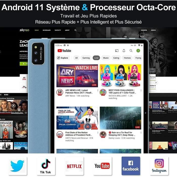 Tablette 10 Pouces Android 11 Tablette, 4 Go RAM 64 Go ROM, Caméra 2MP +  8MP, 4G LTE, 2.5D IPS 800x1280 FHD, 6000mAh Batterie. - Cdiscount  Informatique