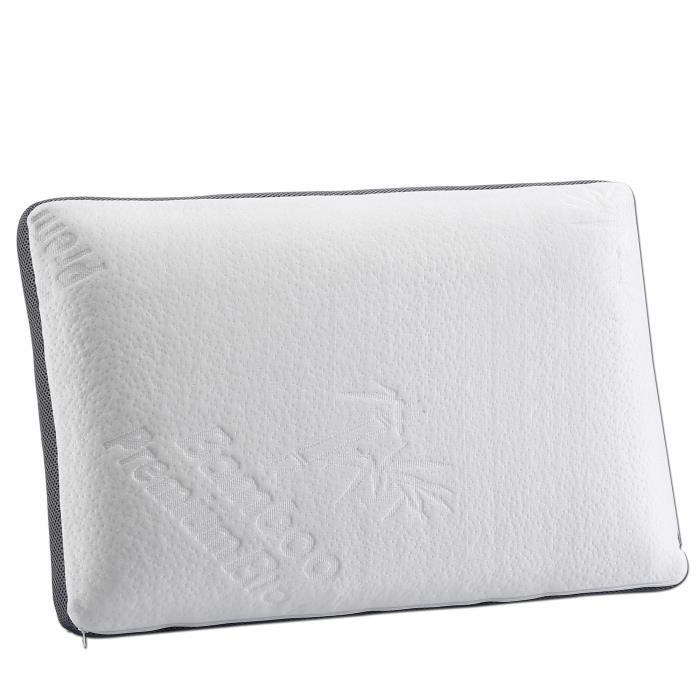 Oreiller En Bambou Avec Mousse Mémoire Déchiquetée - Taille Queen 50x76 Cm, Blanc - Confort Ergonomique, Hypoallergénique