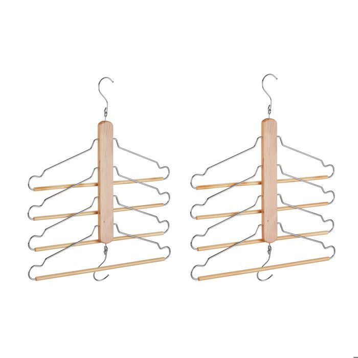 Cintre multiples avec 4 cintres pour pantalons chemises jupes lot de 4 crochet métal bois de lotus nature