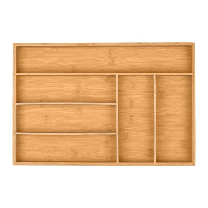Range-couverts Bambou Relaxdays - Bac Tiroir Extensible 33-56cm, Avec Blocs à Couteaux - Naturel