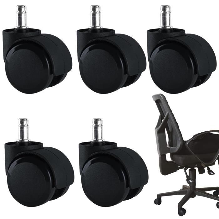 Roulettes De Chaise De Bureau – Lot De 5, Double Roue, Revêtement Caoutchouc – Pour Fauteuil De Bureau