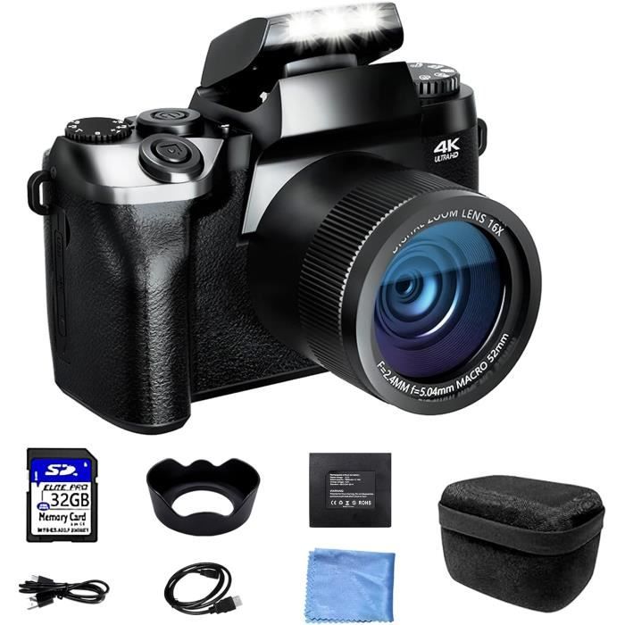 Appareil Photo Numérique 4K Caméra Vidéo Caméscope 64MP Vlogging Caméra