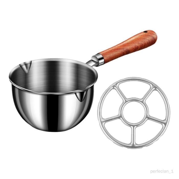 Mini Casserole En Inox 200 Ml Avec Bec Verseur - Poignée En Bois Anti-brûlure - Pour Lait, Sauces, Fondue - Induction Compatible