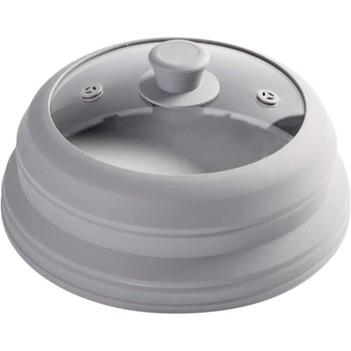 Couvercle Anti-éclaboussures Pour Micro-ondes - Pliable, Passoire Intégrée, Sans BPA, 26.7 Cm Gris