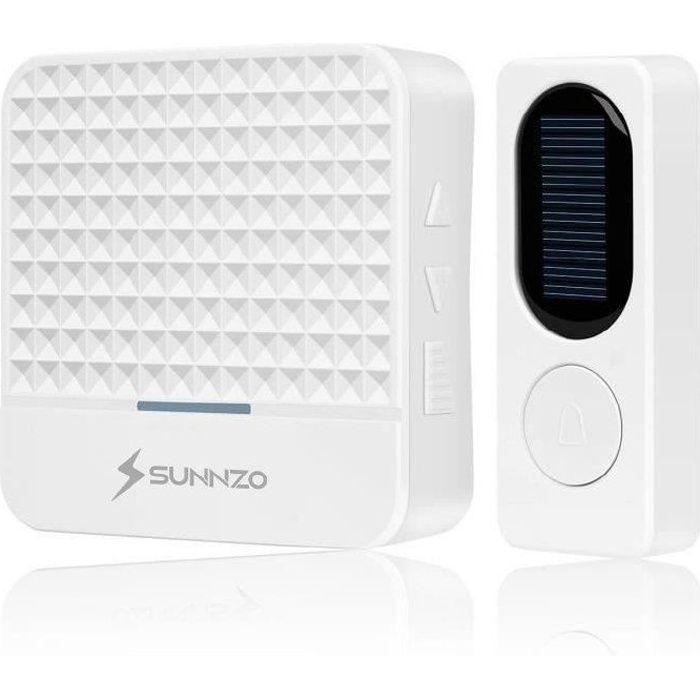 SUNNZO Sonnette Sans Fil Solaire Rechargées avec LED Veilleuse et 52  Mélodies,4-Niveaux Volume-1 Émetteur et 1 Récepteur