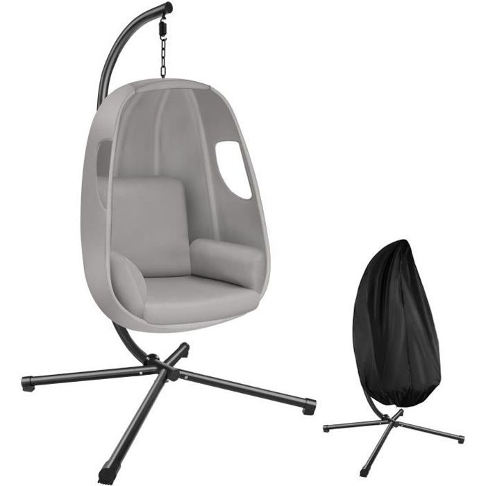 tectake fauteuil suspendu anika avec support et coussin 160kg pivotant 360° pliable - gris clair