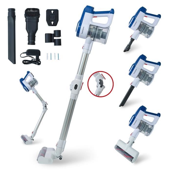 THOMSON - THVC2315FLEX - Aspirateur balai Flexible - 2 vitesses - 45min d'autonomie - Electro brosse avec Led - 150W - Blanc et bleu