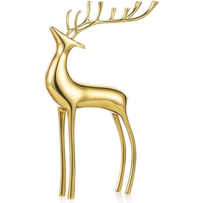 KUAHAI 2 Sculptures De Rennes En Laiton, Statues D'animaux Plaqués Or, Artisanat En Cuivre Pur, Décoration De Cerf De Noël, Décoration à La Maison, Salon, Chambre à Coucher