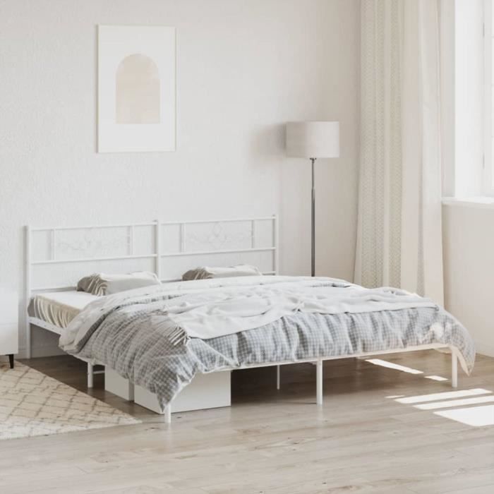vidaXL Cadre de lit métal avec tête de lit blanc 200x200 cm 355323