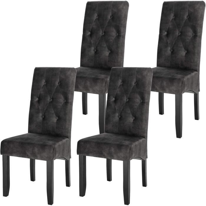 WOLTU Lot de 4 Chaises de Salle à Manger Chaise de Cuisine rembourrée en Velours Pieds en Bois Massif Gris Foncé W0ATT0151-4