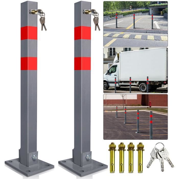 Poteau De Stationnement Rabattable Relaxdays - Acier, Bandes Rouges, 65x15x13 Cm - Pour Parking Privé
