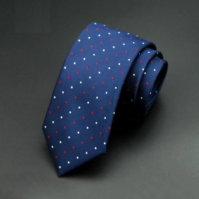 Cravate Fine Homme En Soie - Bleu Marine Et Blanc Pointillé - Largeur 6 Cm - Élégante Pour Bureau, Mariage, Occasions