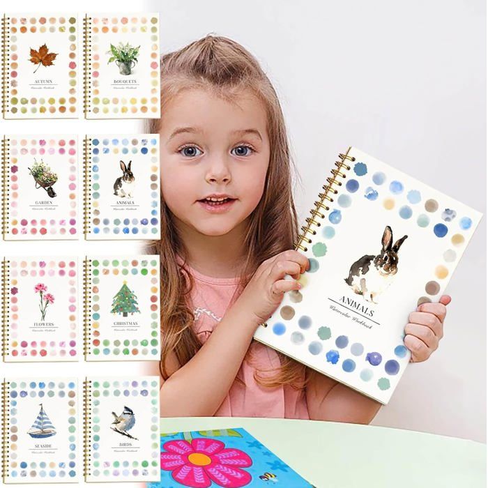 Carnet D'aquarelle Pour Débutants Avec 12 Couleurs - Livre D'exercices, Papier Qualité, Motifs Floraux Et Animaux