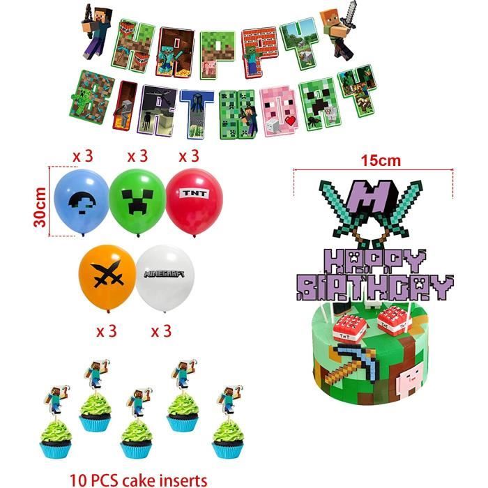 Anniversaire Decoration Fournitures de Fête pour Thème de Jeu Vidéo  Comprend Bannière de Jeux Minecraft Ballon Topper de Gâte [424] - Cdiscount  Maison