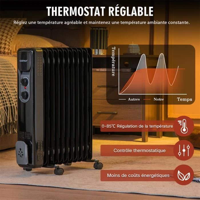 Radiateur électrique - Klarstein - radiateur bain d'huile 2500W avec 3  niveaux de puissance - Chauffage d'appoint 12 éléments noir - Cdiscount  Bricolage