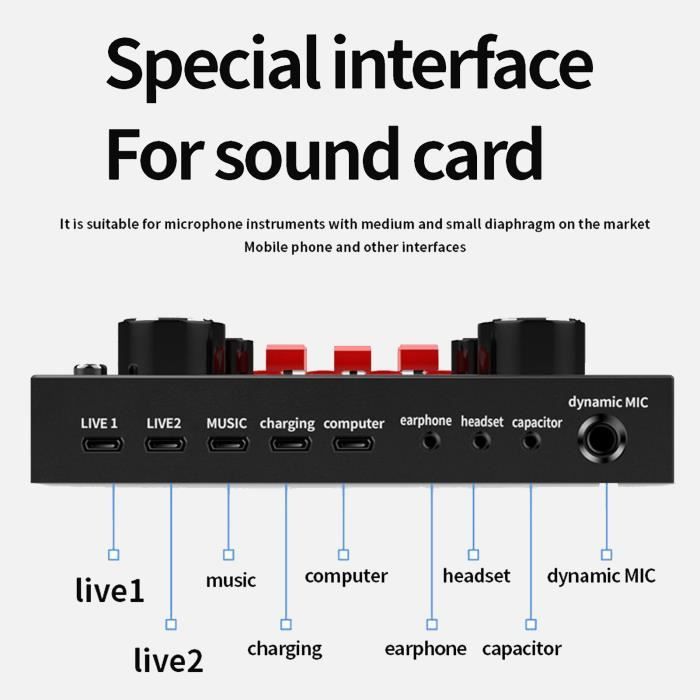 Carte Son en Direct - TBEST - V8S - 16 Effets Sonores - 8 Modes Amusants - Bluetooth et Câbles