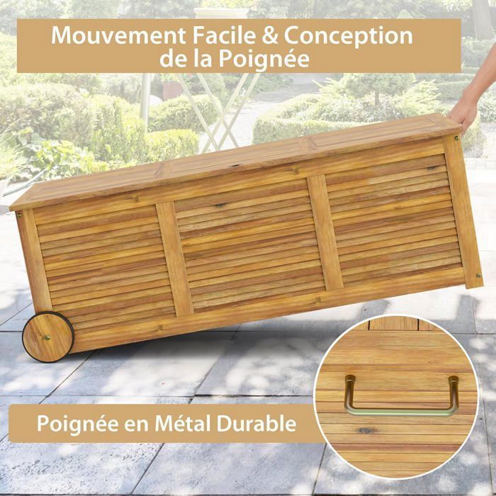 GOPLUS Coffre de Jardin 182L Roulant-Coffre de Rangement en Bois d ...