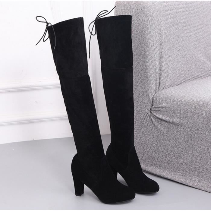 Bottes Cuissardes Femme Noires à Talons Hauts - Marque Pas Cher - Hauteur  de Tige Haute - Fermeture Zip