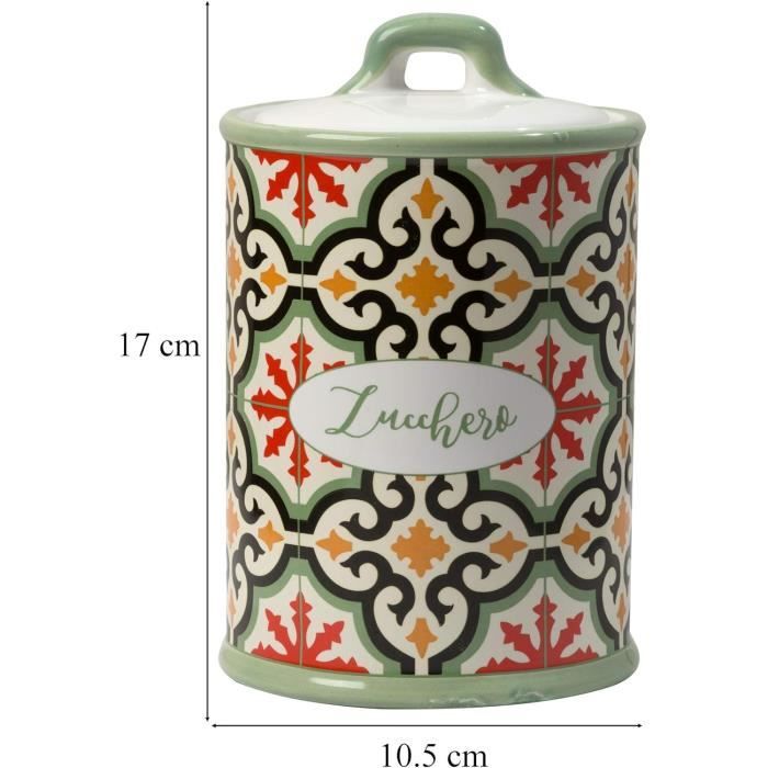 Salière En Céramique Décorée Baroni Home - Ligne Domus 11x11x17 Cm | Couvercle Hermétique, Style Italien Vintage