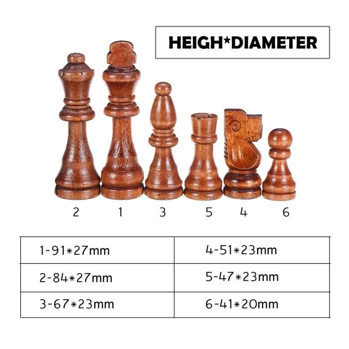 NPXUAMTJ Lot de 32 pièces d'échecs internationales en bois sculptées à la main Pions de jeu d'échecs Accessoires durables