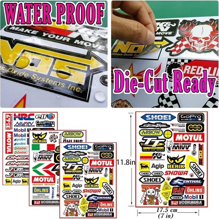 Stickers Course Autocollant Moto De 3 Feuilles Sticker Moto Course Autocollant ...