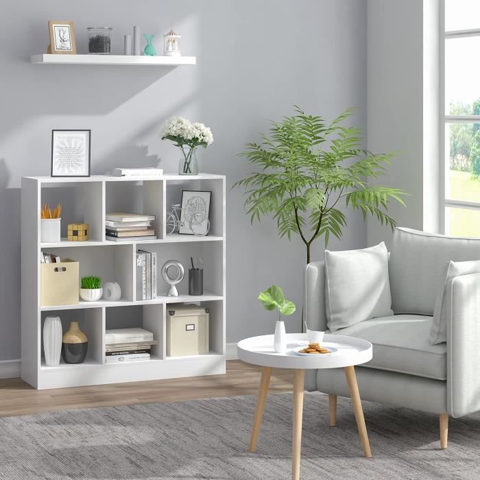 Bibliothèque WOLTU 8 Casiers Blanc 98x30x100cm - Étagère Livre Salon, Bureau, Chambre
