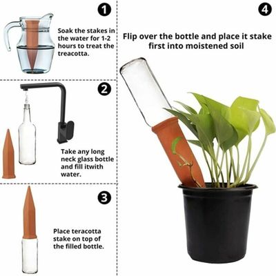 Irrigation Goutte à Goutte 4 Buses Céramique - Arrosage Automatique Pour Plantes - Compatible Bouteilles Goutte A Goutte Bouteille