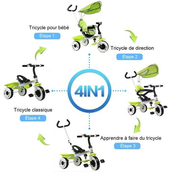 Giantex Tricycle Évolutif Enfant en avec Barre de Poussée