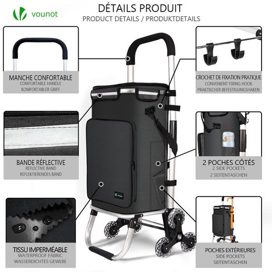 Caddie De Courses VALCENY Chariot De Courses Pliable Roues En