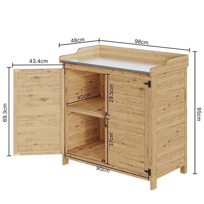 Table De Rempotage RELAX4LIFE 125 Cm – Bois Sapin Imperméable, Plateau Métal, étagères, Tiroir, Armoire Et 3 Crochets