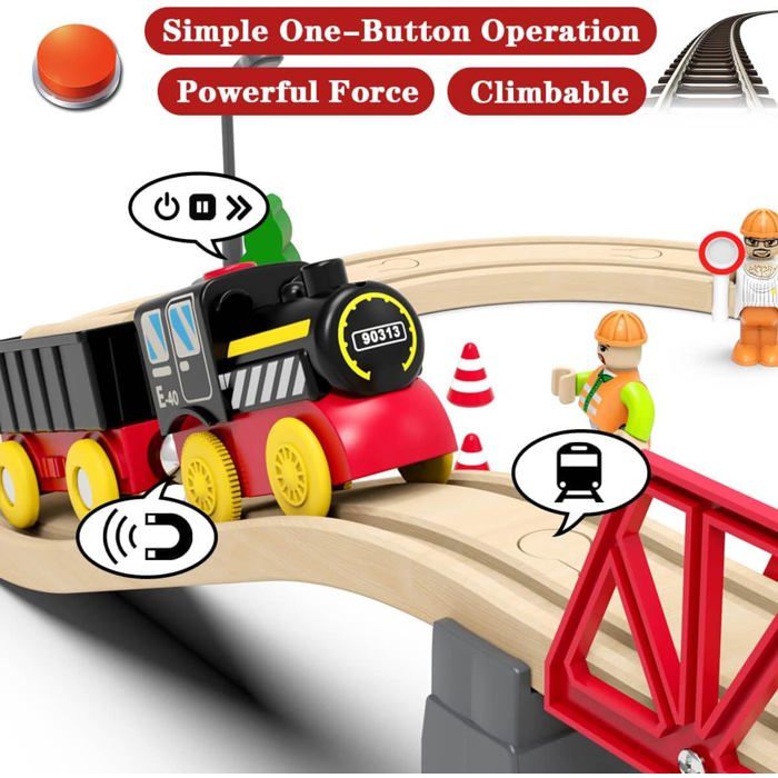 Train électrique à Piles Avec Wagons Magnétiques – Compatible Brio Et Thomas – Locomotive Lumineuse Et Sonore – Cadeau Enfant 3-8 Ans